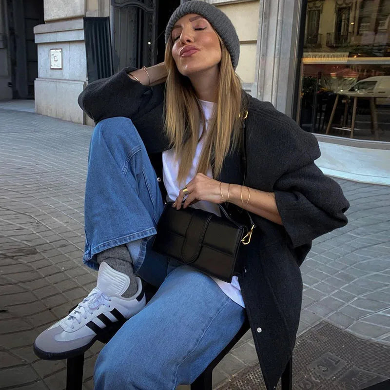 Vintage Laple Bomber Jackets Women Loose Thicken Single Breasted Zipper Female Coats 2025 Spring Autumn Fashion Lady Outerwears