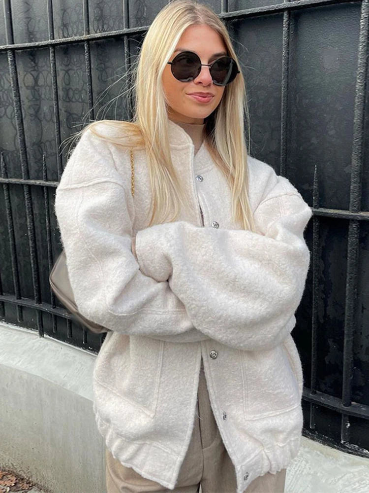 Vintage Laple Bomber Jackets Women Loose Thicken Single Breasted Zipper Female Coats 2025 Spring Autumn Fashion Lady Outerwears