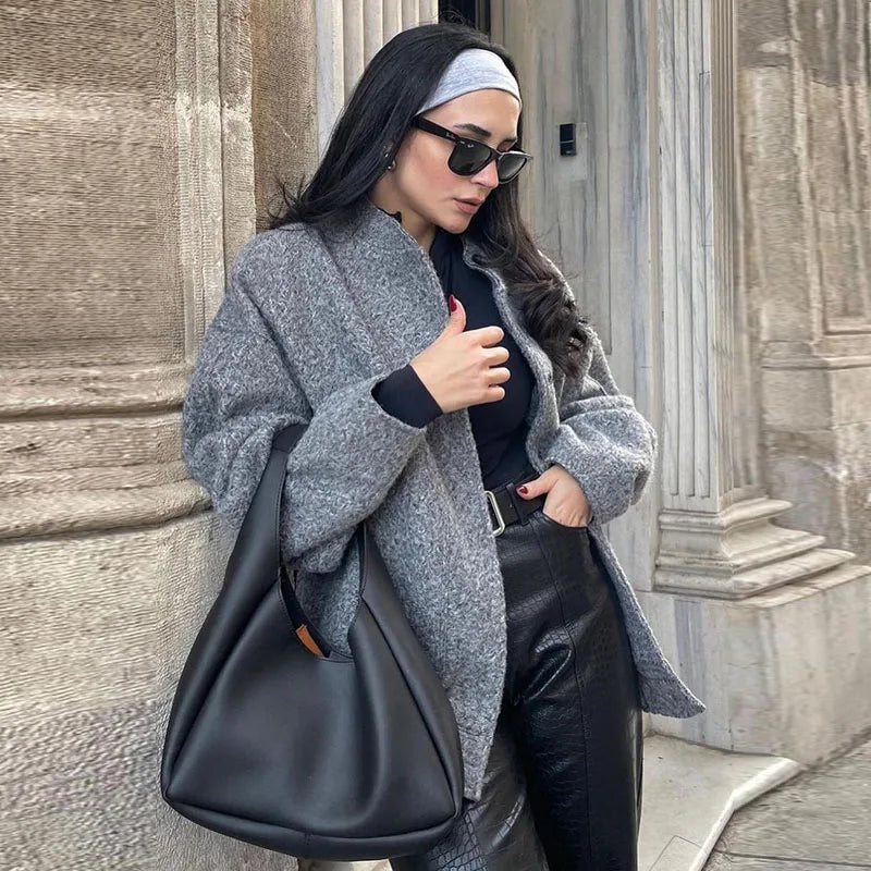 Vintage Laple Bomber Jackets Women Loose Thicken Single Breasted Zipper Female Coats 2025 Spring Autumn Fashion Lady Outerwears
