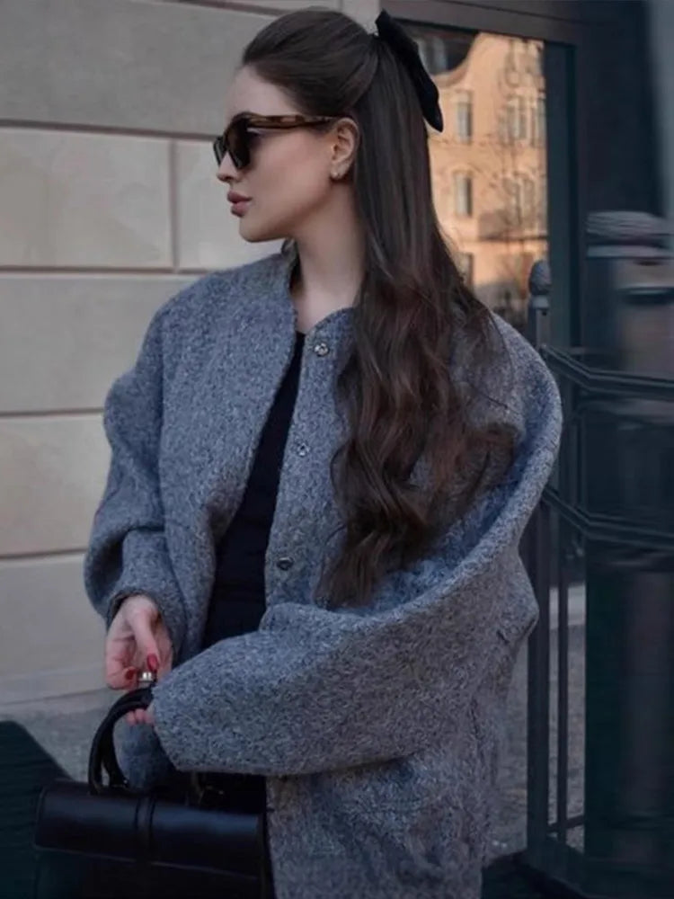 Vintage Laple Bomber Jackets Women Loose Thicken Single Breasted Zipper Female Coats 2025 Spring Autumn Fashion Lady Outerwears