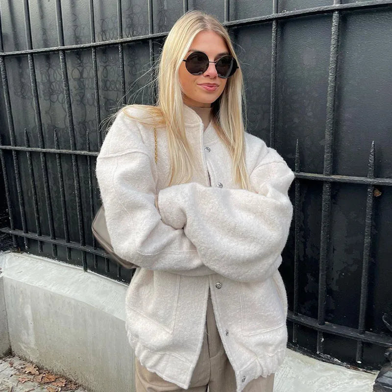 Vintage Laple Bomber Jackets Women Loose Thicken Single Breasted Zipper Female Coats 2025 Spring Autumn Fashion Lady Outerwears